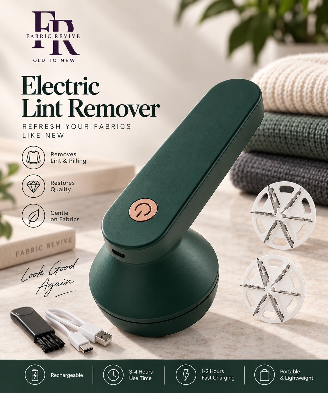 Electric Lint Remover - Removes Lint & Pilling, Rechargeable, Portable